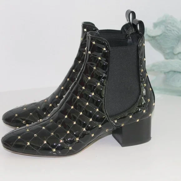 Valentino Rockstud Black Patent LeatherAnkle Boot W/box. Size 37 Made In Italy - Picture 4 of 8